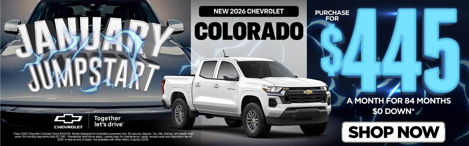 New 2026 Chevrolet Colorado	"Purchase for $445 a month for 8