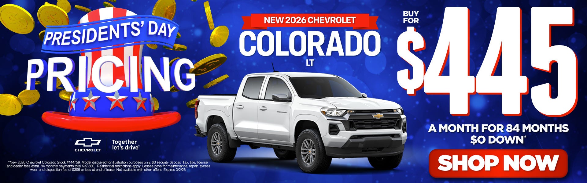 New 2026 Chevrolet Colorado	"Purchase for $445 a month for 8