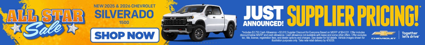 New 2025 and 2026 Chevrolet Silverado 1500	Just Announced! Supplier Pricing!* 