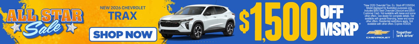 New 2026 Chevrolet Trax	$1,500 OFF MSRP