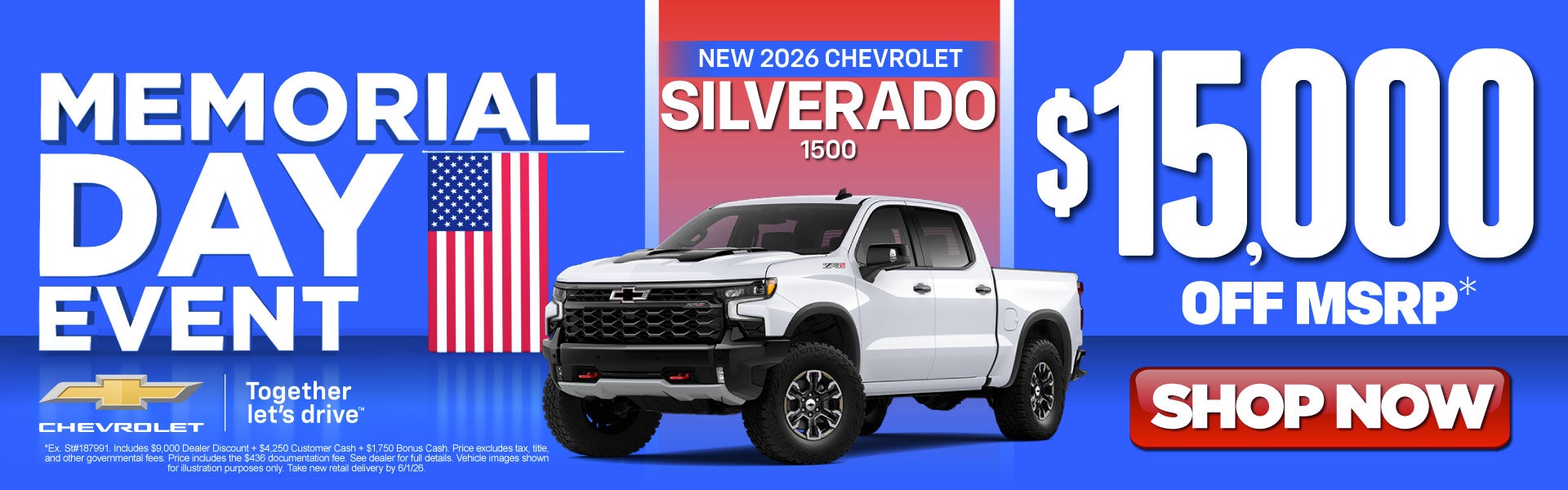 New 2026 Chevrolet Silverado 1500	$15,000 OFF MSRP*