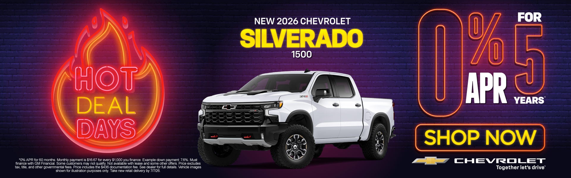 New 2026 Chevrolet Silverado 1500	0% APR for 5 Years*