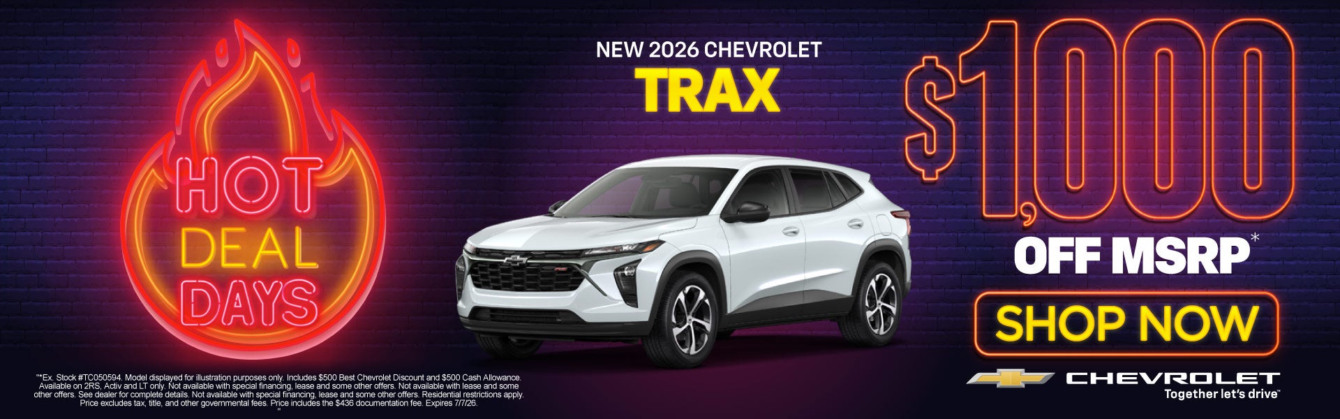 New 2026 Chevrolet Trax	$1,000 OFF MSRP*