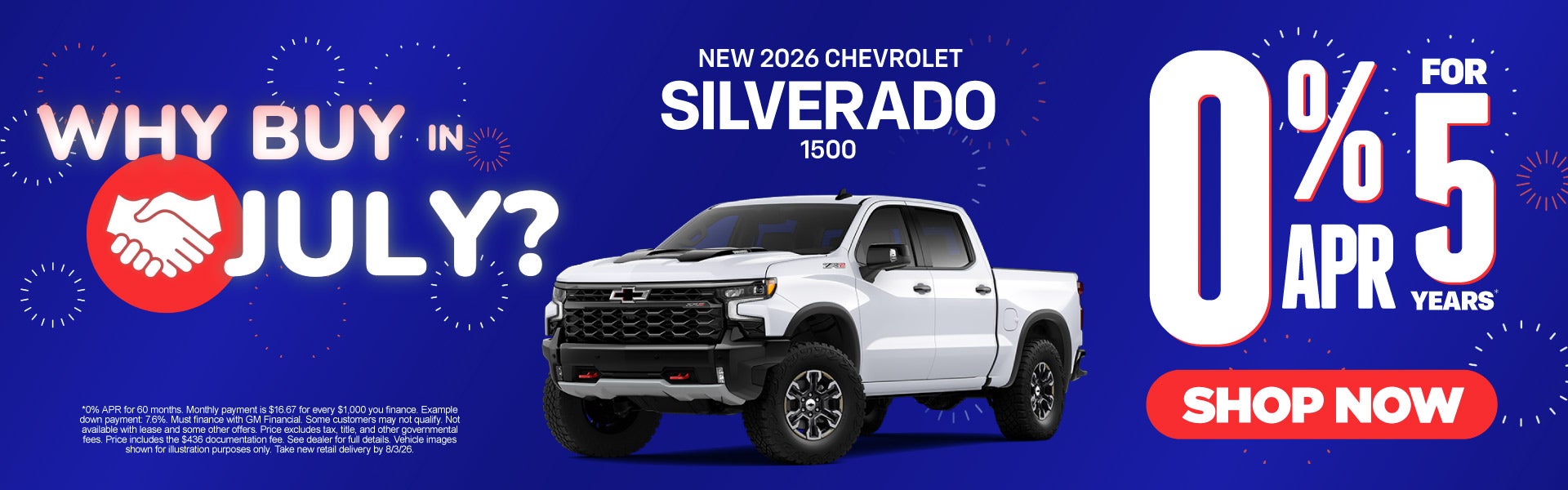New 2026 Chevrolet Silverado 1500	0% APR for 5 Years*