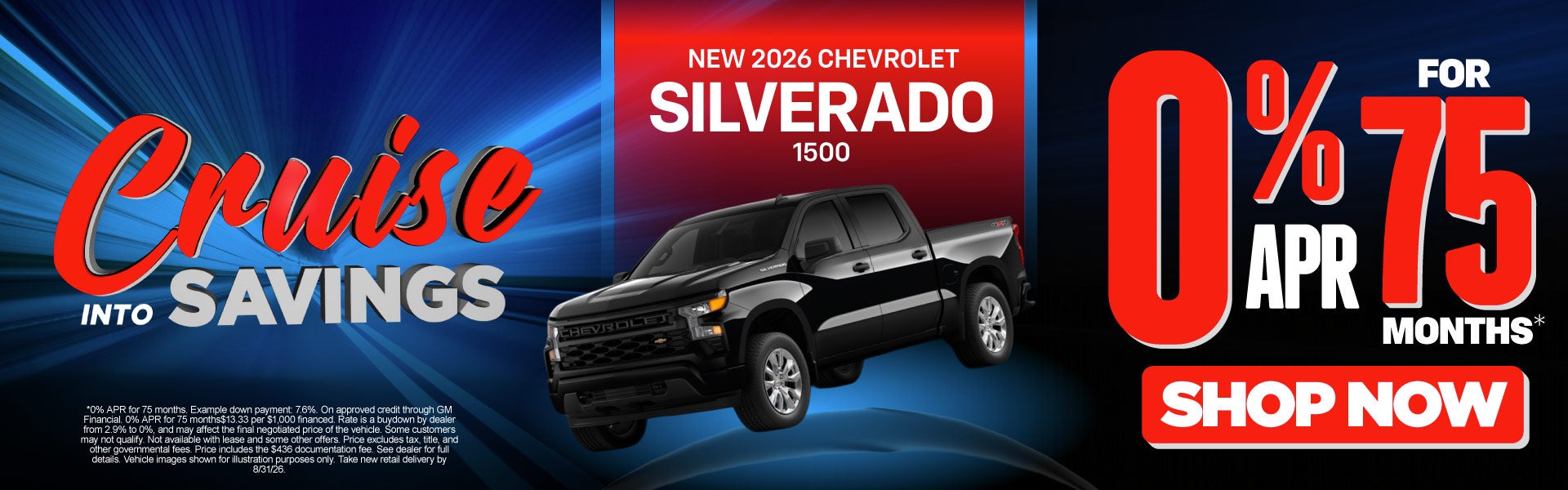 New 2026 Chevrolet Silverado 1500	0% APR for 5 Years*